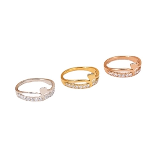 Bague double couche élégante en forme de cœur avec diamants en or, argent et or rose