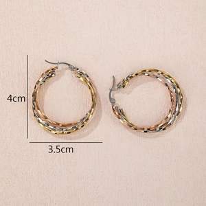French vintage titanium steel hoop earrings with three-tone twisted design, 4cm height
