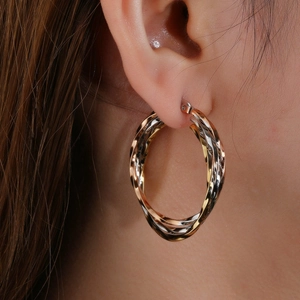 Vintage tri-color twisted titanium steel large hoop earrings for women in gold and silver
