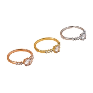 Three colors of 18K gold plated zircon rings in rose gold, gold and silver finish