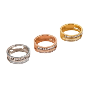 Double-layered hollow starry sky rings in silver, rose gold, and gold titanium steel