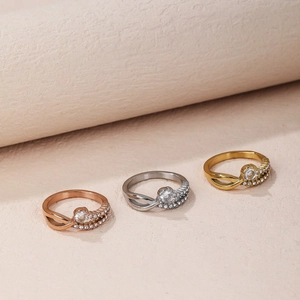 Stainless Steel Cross Design Ring For Women Rhinestone Inlaid Geometric Open Band Elegant Fashion Finger Jewelry Accessory Gift