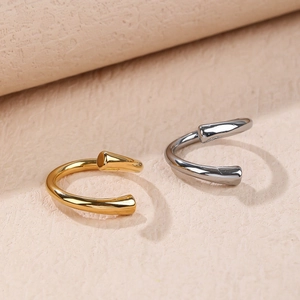 Minimalist C-shaped gold and silver open rings with high-polished metallic finish