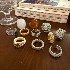 Vintage Harz Kupfer Ausgehöhlt Spitze Ring Für Damen Koreanischer Stil Geometrisch Strass Eingelegt Luxuriös Mode Fingerring