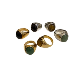 Set di anelli ovali in pietra naturale oro e argento con onice e occhio di tigre