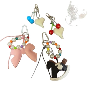 Creative bow and cherry charms with faux pearls for handbags and keyrings