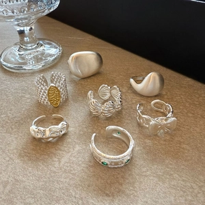 Vintage Italian Brushed Copper Rings For Women Court Style Shell Bow Heart Zirconia Adjustable Open Finger Rings Jewelry