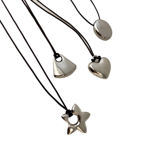 Minimalist silver pendant necklace collection with heart, star and geometric charms