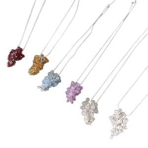 Handmade crystal grape cluster long adjustable sweater necklace in six vibrant colors