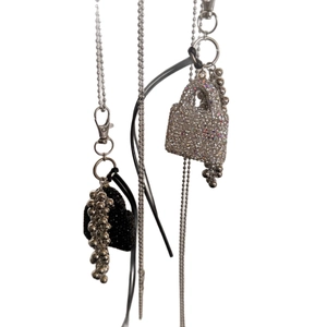 Glitter heart and lock pendants with silver ball chains for bags and necklaces