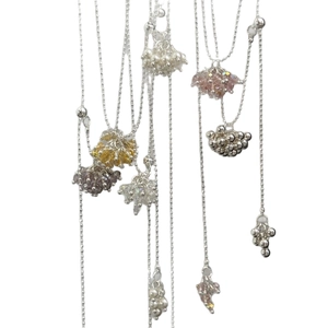 Silver ball chain necklaces with colorful cluster pendants and adjustable slider clasp