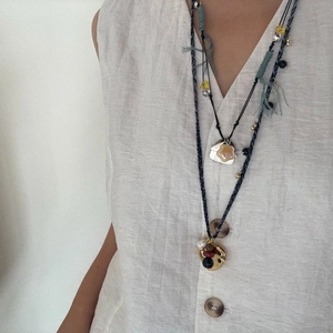 Bohemian multilayer woven necklace with ceramic star and natural stone heart pendant