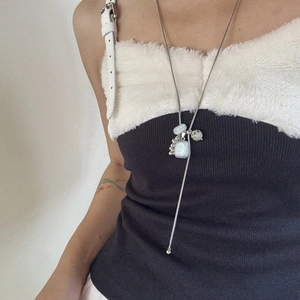 Titanium steel necklace with natural stone pendants and adjustable silver snake chain