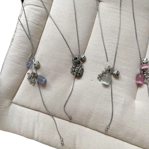 Titanium steel long necklaces with natural stone grape clusters and beaded pendants