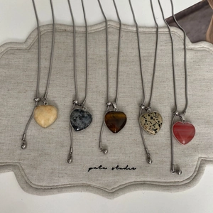 Schicke Edelstahl Herz Anhänger Halskette Naturstein Tigerauge Rosenquarz Für Damen Minimalistisch Verstellbarer Schmuck