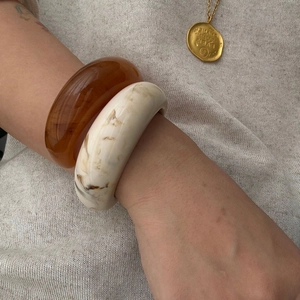 Colorful marble resin bangles set in amber and white with crescent moon design