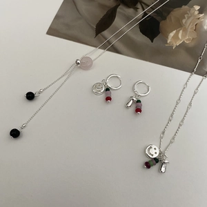 Koreanischer Stil Lächeln Gesicht Pilz Anhänger Perlenkette Ohrringe Naturstein Rosenquarz Schmuck Für Damen Accessoire