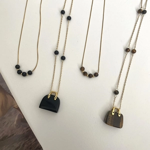 Halsketten mit Tigerauge und Obsidian Handtaschen Anhänger für Damen im Layering Look