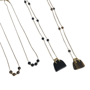 Halsketten mit Tigerauge Obsidian Handtaschen Anhänger aus Gold Edelstahl im Layering Stil