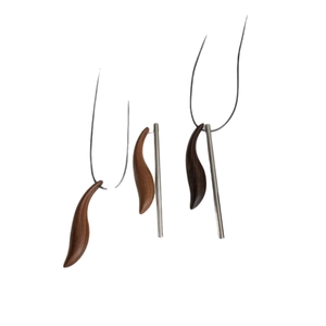 Minimalist irregular ebony wood crescent pendant necklace with titanium steel long chain
