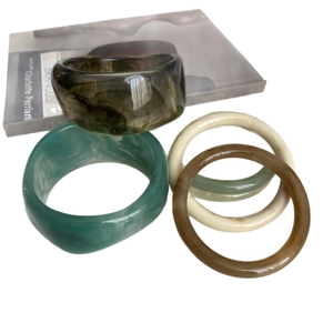 Irregular wide resin bangles set with marble texture and geometric design for women