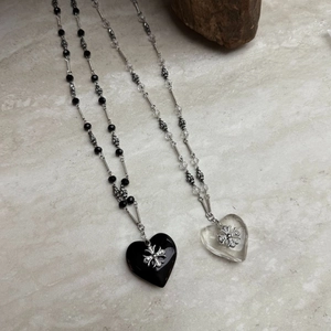 Gothic Heart Cross Pendant Necklace Stainless Steel Black Glass Glaze Y2K Sweet Cool Chunky Link Chain Jewelry For Women