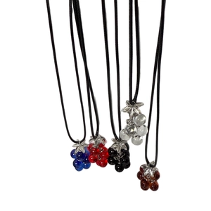 Minimalist long sweater necklace featuring grape-shaped glass bead pendants in five colors