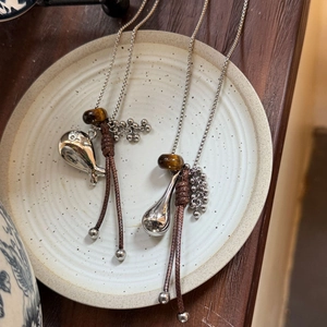 Vintage Böhmische Lange Halskette Mit Anhängern Legierung Tigerauge Stein Fisch Wassertropfen Quasten毛衣链 Damen Schmuck Geschenk