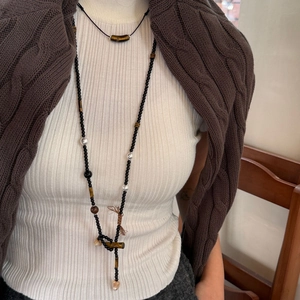 Agat Tigerauge Perlenkette im Retro-Stil mit Quasten für Herbst und Winter im Set für Damen