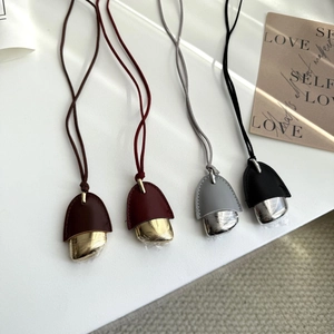 Minimalist leather and metal pinecone pendant necklace set in four various colors