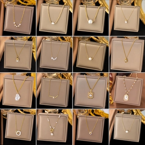 French Minimalist Titanium Steel Artificial Pearl Pendant Necklace Gold Plated Clavicle Chain For Women Fashion Jewelry Gift Accessory