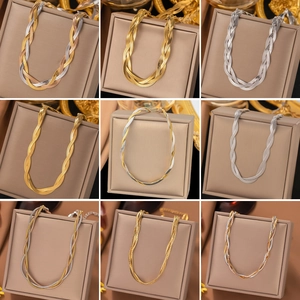 Minimalist Stainless Steel Braided Snake Bone Chain Jewelry Set For Women Gold Silver Tri-color Multi Layer Necklace Bracelet
