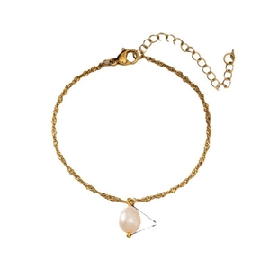 Bracelet minimaliste en acier titane doré avec chaîne torsadée et perle baroque