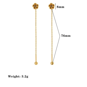 Golden rose tassel earrings with 8mm flower detail and 76mm long chain drop