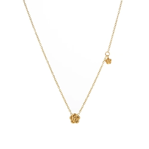 Elegant gold titanium steel rose flower necklace with a minimalist dual floral design