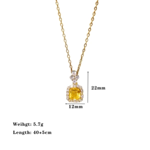 Elegant gold necklace with square yellow gemstone and sparkling zircon pendant for women