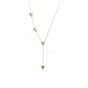 Golden titanium steel heart tassel necklace with Y-shape chain and pendant details
