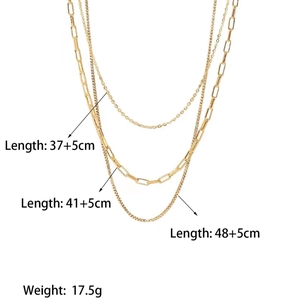 Three-layer gold titanium steel paperclip chain necklace for women showing measurements