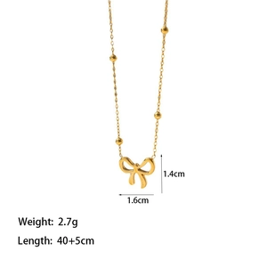 Elegante collana in acciaio al titanio dorato con fiocco e perline, 40+5cm con ciondolo