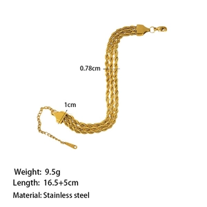 Gold plated stainless steel twisted rope chain bracelet with lobster clasp and extension
