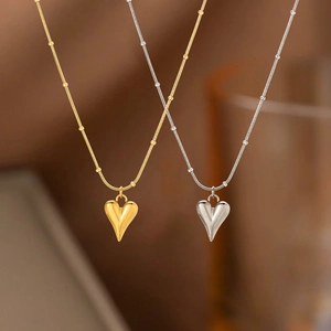 Stainless Steel 3D Puffy Heart Necklace Beaded Satellite Chain Gold Silver Heart Pendant Earrings For Women Minimalist Jewelry