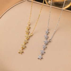 Collana con Ciondolo a Stella Cuore Fiore in Acciaio Inossidabile con Strass Catena per Clavicola Gioielli da Donna Festa Quotidiano