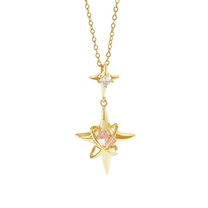 Goldene Stern-Halskette mit rosa Edelstein-Anhänger aus hochwertigem und robustem Titanstahl