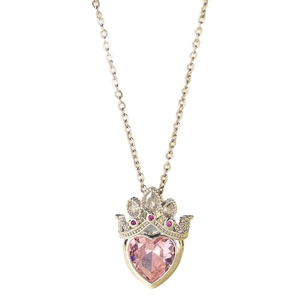 Collier couronne avec cristal de cœur rose et dorure, accents de zircon sur fond blanc pur