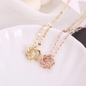 Collar De Acero De Titanio Estilo Coreano Colgante Hexagrama Circón Dinámico Estrella De David Cadena De Clavícula Joyería Para Mujer