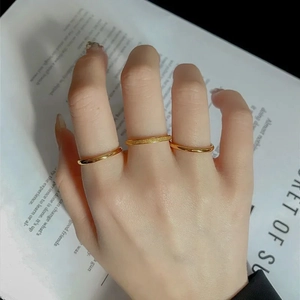 Three-piece frosted and polished gold titanium steel rings for minimalist stacking style