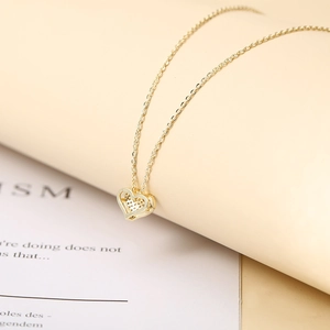 14K gold plated heart necklace for women featuring sparkling zircon pavé heart pendant