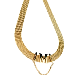 Golden woven mesh titanium steel necklace featuring a large M and MOM engraving