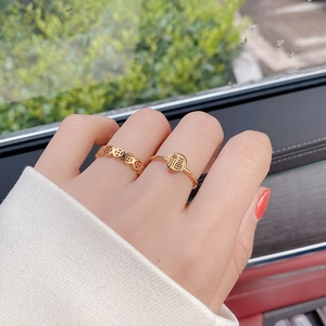 Επίχρυσα δαχτυλίδια 18K από ατσάλι με το σύμβολο Fu και σχέδιο νομίσματος σε χέρι