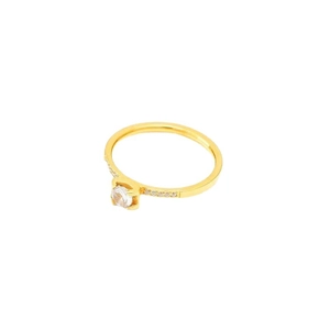 Elegant 18K gold plated titanium ring with a single zircon and diamond accents on the band